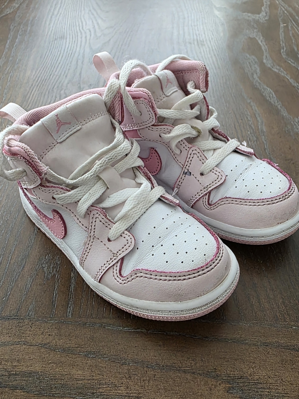 Kids Pink and White Jordan High-Top Sneakers